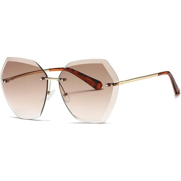 Oversized Rimless Diamond Cutting Lens Sun Glasses AE0534 main image 7